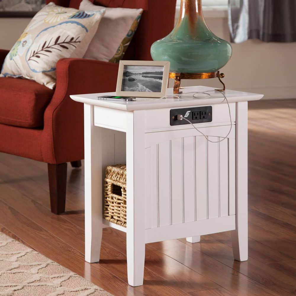 Nantucket White Chair Side Table with Charging Station - thumbnail 5