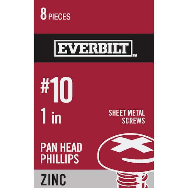 Everbilt #10 x 1 in. Phillips Pan Head Zinc Plated Sheet Metal Screw (8-Pack)