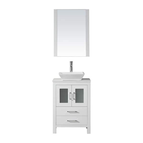 Virtu USA Dior 25 in. W Bath Vanity in White with Stone Vanity Top in White with Square Basin and Mirror