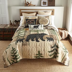 Painted Bear UCC 3-Piece Brown and Gold Polyester King Quilt Set