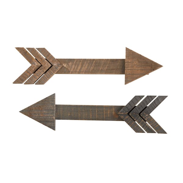 Nearly Natural 2 ft. Rustic Wood Arrows Wall Art Decor (Set of 2), Brown