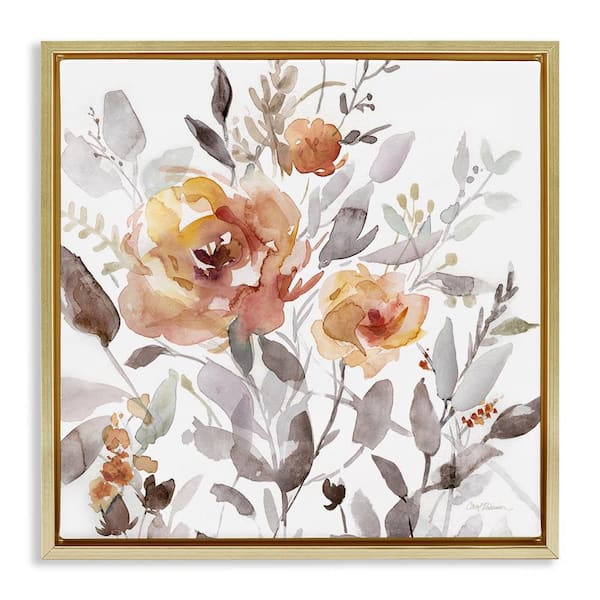 Stupell Industries Energetic Florals on White by Carol Robinson Gold Floater Frame Nature Graphic Art Print 25 in. x 25 in.