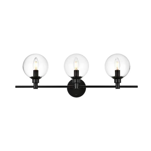 Unbranded Simply Living 28 in. 3-Light Modern Black Vanity Light with Clear Round Shade