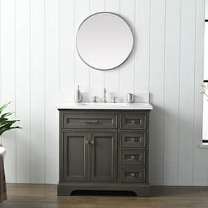 Thompson 36 in. W x 22 in. D Bath Vanity in Silver Gray with Engineered Stone Vanity in Carrara White with White Sink