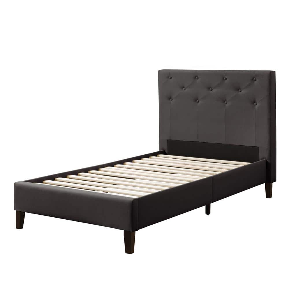 Nova Ridge Dark Grey Fabric Twin/Single Diamond Button-Tufted Bed -  CorLiving, BRH-101-S