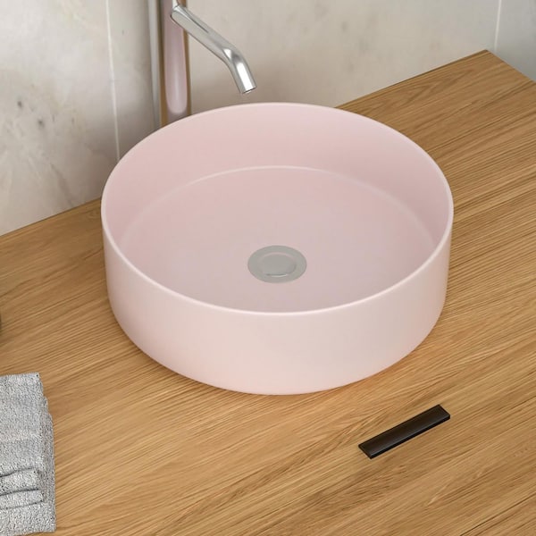 16 in. Vessel Round Bathroom Sink in Pink Ceramic