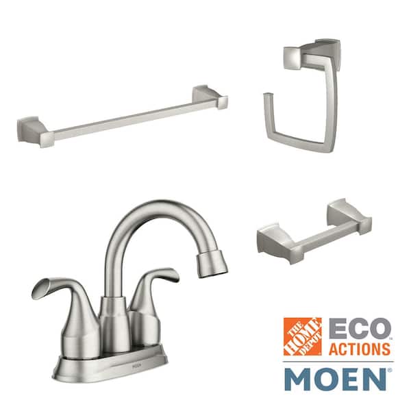 MOEN Idora 4 in. Centerset 2-Handle Bathroom Faucet Combo Kit with Bath Hardware Set in Spot Resist Brushed Nickel