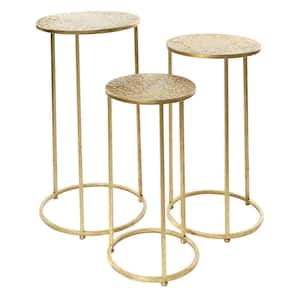 16 in. Gold Round Iron End Table with 3-Pieces