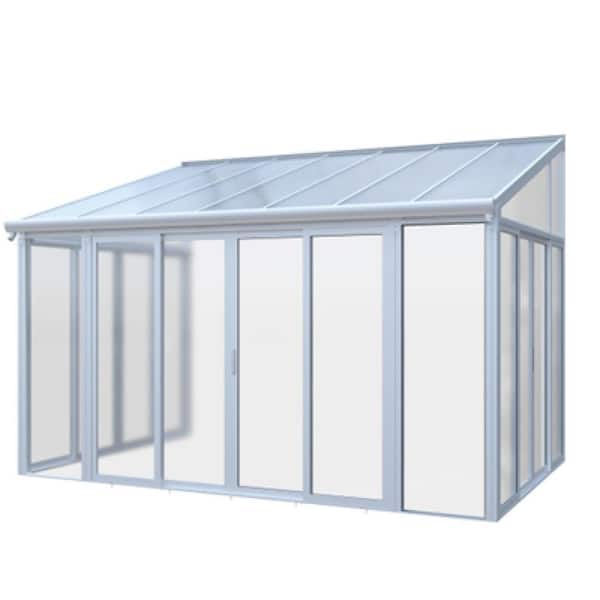 Unbranded 10 ft. x 14 ft. White Enclosed Patio Cover with 3 Lockable Sliding Doors and All Season Sunroom-Aluminum Alloy Frame