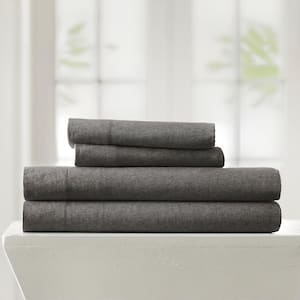 4-Piece Gray 100% Cotton Ultra Soft Jersey Knit King Sheet Set