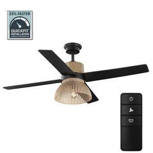 Savannah 52 in. Indoor LED Matte Black Dry Rated Ceiling Fan with 4 Reversible Blades, Light Kit and Remote Control