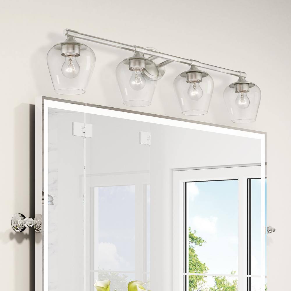 Willow Brushed Nickel 4-Light Vanity with Clear Glass Shades