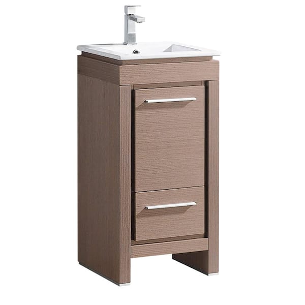 Fresca Allier 16 in. Bath Vanity in Gray Oak with Ceramic Vanity Top in White with White Basin