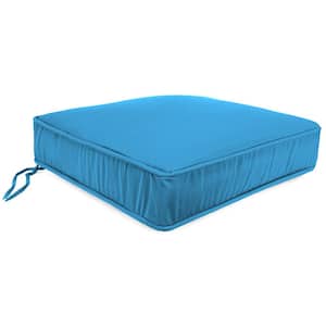 Sunbrella 22.5 in. x 21.5 in.Canvas Capri Blue Solid Rectangular Boxed Edge Outdoor Deep Seat Cushion with Ties &Welt