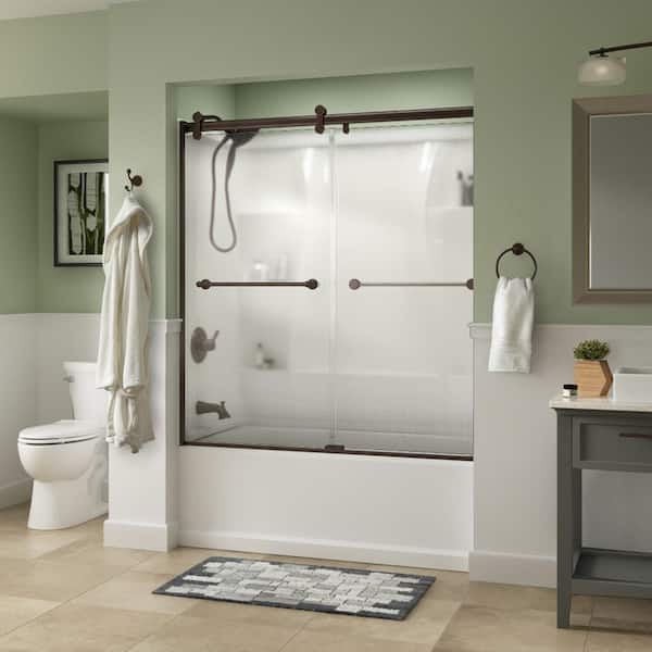 Delta Contemporary 60 in. x 58-3/4 in. Frameless Sliding Bathtub Door in Bronze with 1/4 in. (6mm) Droplet Glass
