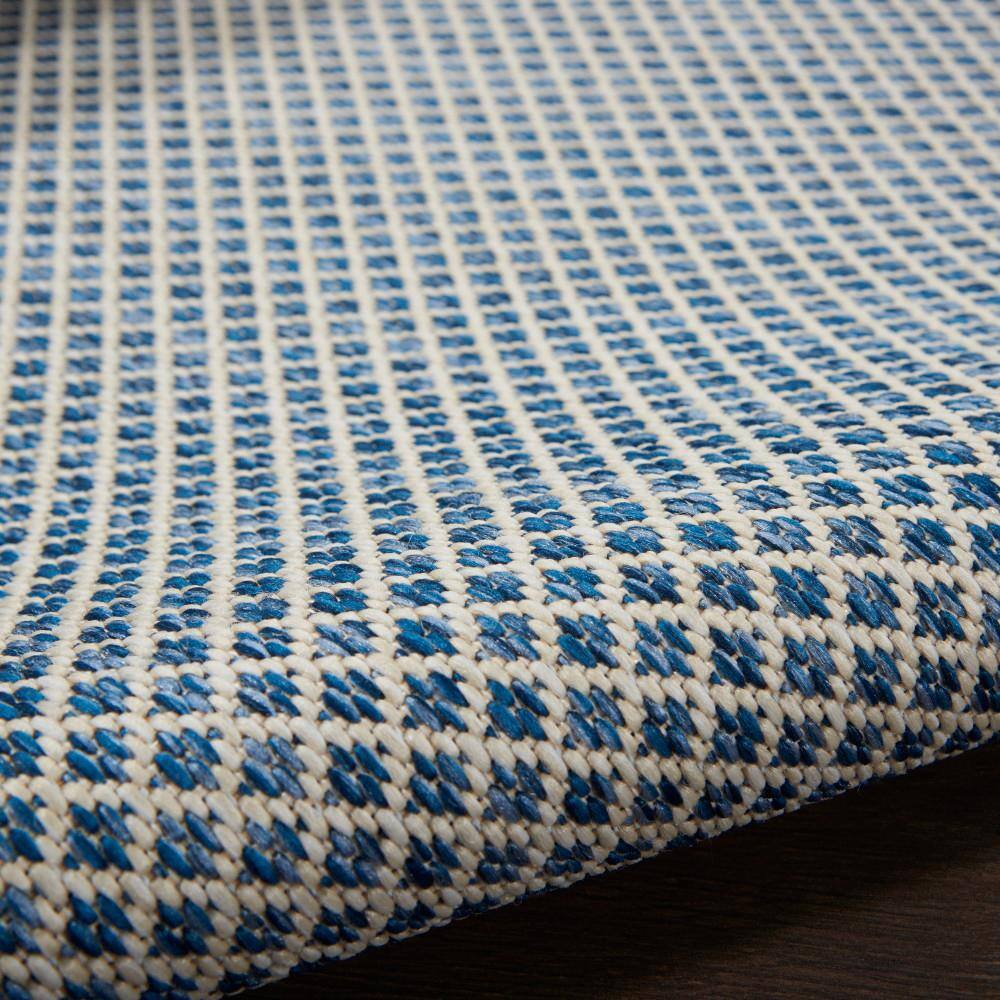 Courtyard Geometric Ivory Blue 10' x 14' Easy-Care Area Rug