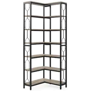 Frailey 79 in. Tall Gray Wood 7-Shelf Corner Etagere Bookcase