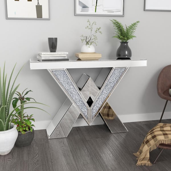 KOHROS 47 in. Silver Standard Rectangle Glass Console Table with 2-Piece