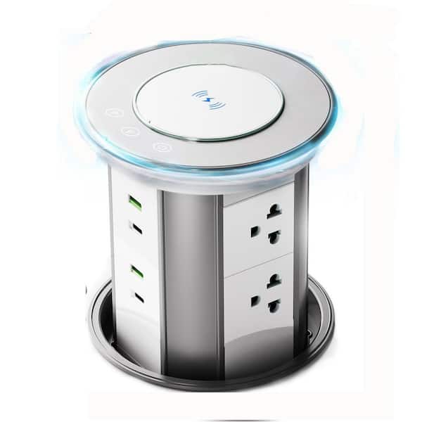 6-Outlets Pop-up Outlet with 15W Wireless Charger and 4 USB Ports for Countertop, White