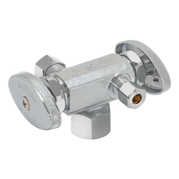 EASTMAN 1/2 in. FIP x 3/8 in. Compression x 1/4 in. Compression Brass Dual Outlet Dual Handle Stop Valve
