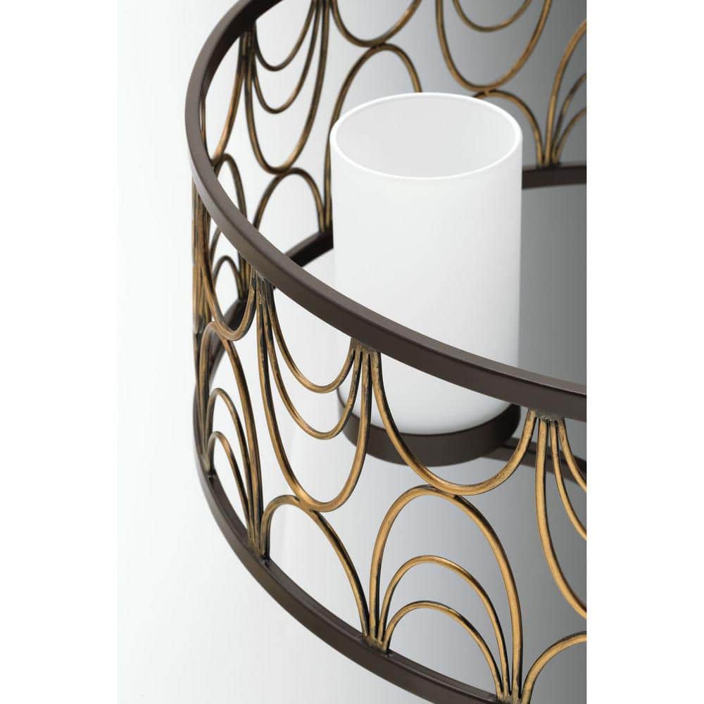 Antique Bronze Drum Chandelier with Etched White Glass