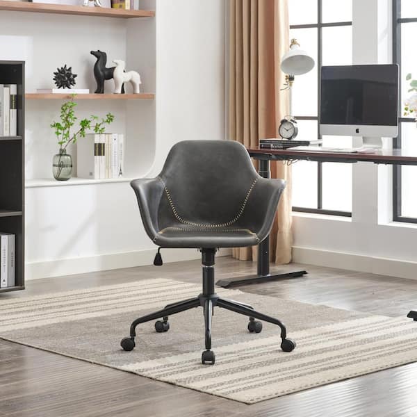 Noble House Forge Modern Upholstered PU Leather Swivel Adjustable Office Chair in Black with Wheels 114709