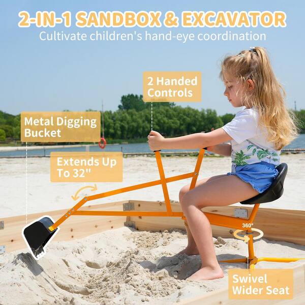 BOZTIY Outdoor Wood Sandbox Wooden Sandbox and Excavator Set 6 ft