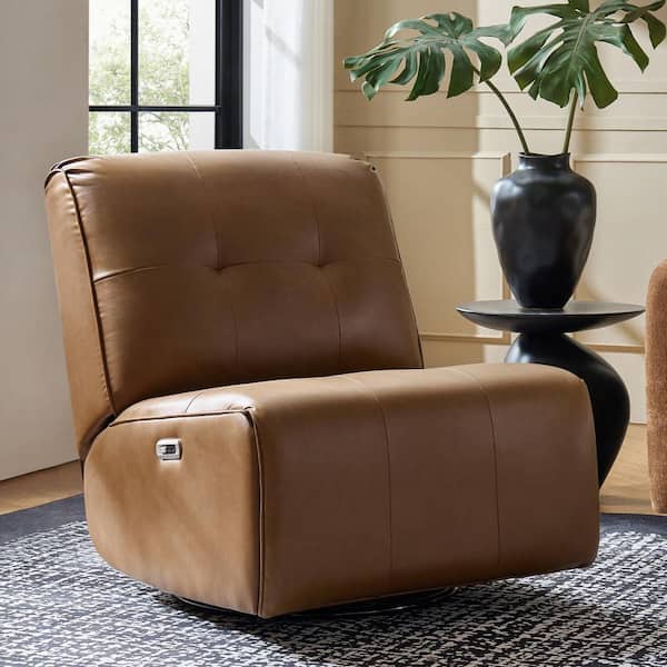Arie Camel Faux Leather Armless Power Recliner with USB and Type-C Charging Ports