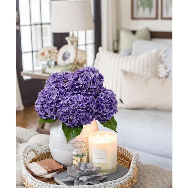 3-Piece 20 in. Purple Hydrangea Artificial Flowers Latex Real