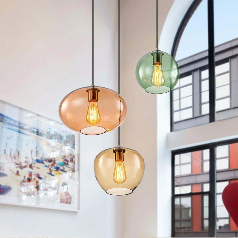 RRTYO Theodora 3-Light Modern Vintage Cluster White Pendant Light with Colored Glass Globe Shades 81010000070088