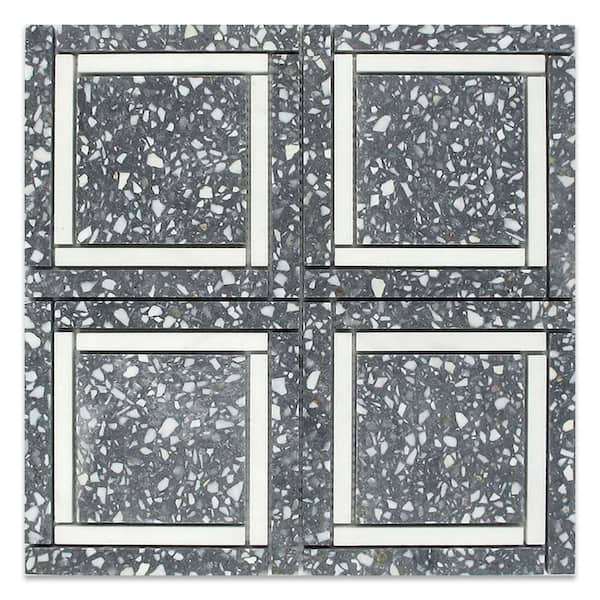 Apollo Tile Stellare 12 in. x 12 in. Honed Light Gray and White Terrazzo Marble Mosaic Wall and Floor Tile (5 sq ft/case) - 5 Pack