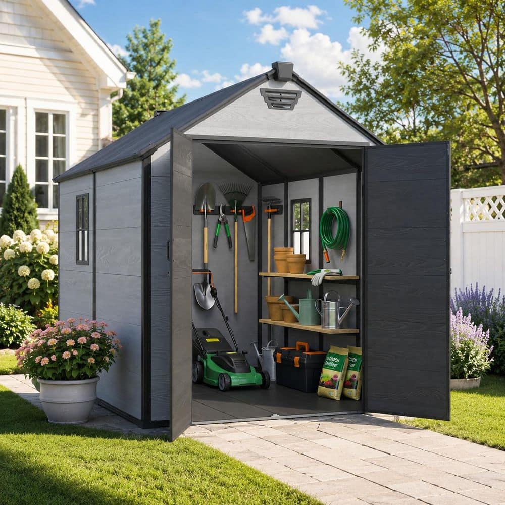 38exploreMIYABI DAMNGOOD!!GARAGE ミヤビ2セット PABIMIA 6 ft. W x 8 ft. D Resin Outdoor Storage Shed with Floor, 2
