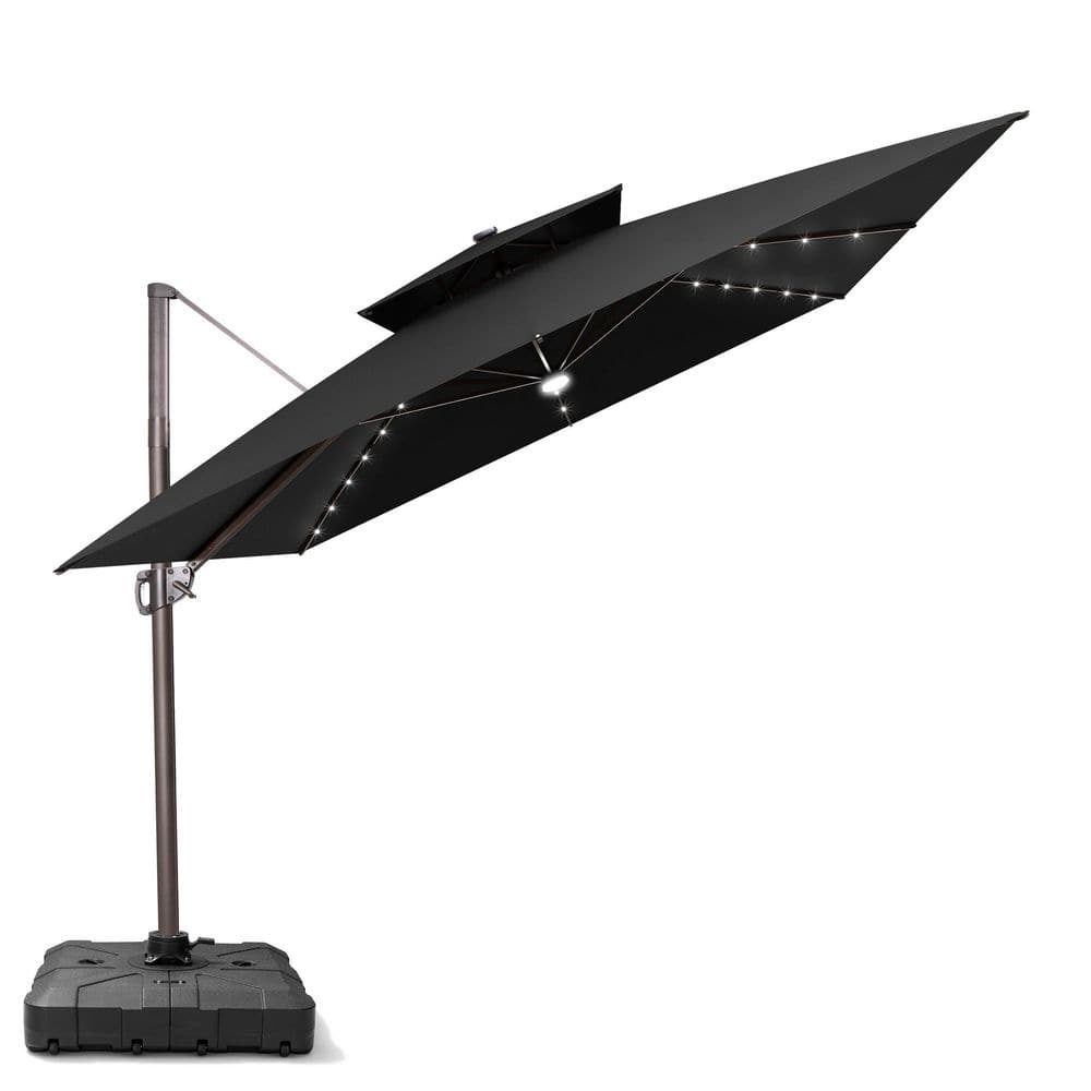 11 ft. x 11 ft. Solar LED Patio Umbrella & 260 lbs. HDPE Stand Double Top Outdoor Aluminum Cantilever Umbrella in Black price history on PriceWatchPro