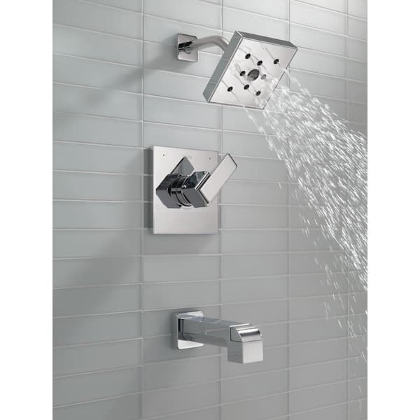 Delta Faucet Ara 17 Series Tub & Shower Trim Kit – Chrome, H2Okinetic Single-Spray Shower Head, Dual Function, Valve Sold Separately