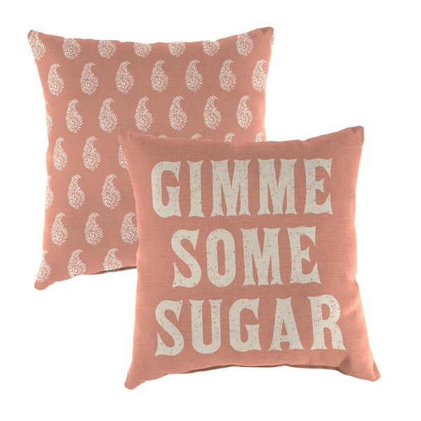 Jordan Manufacturing 16 in. L x 16 in. W x 4 in. T Square Reversible Outdoor Throw Pillow in Gimme Some Sugar and Muted Coral (2-Pack)