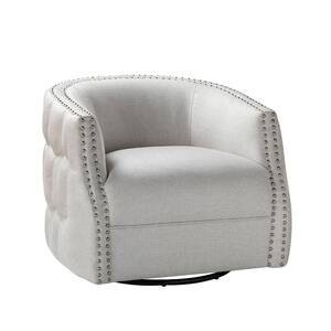 Alina Beige Mid Century Modern 360° Swivel Chair with Nailhead Trim Design