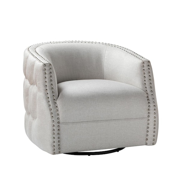 JAYDEN CREATION Alina Beige Mid Century Modern 360° Swivel Chair with Nailhead Trim Design