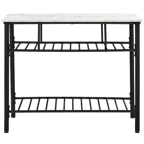 White Farmhouse Counter Height Kitchen Island Kitchen Storage Rack with