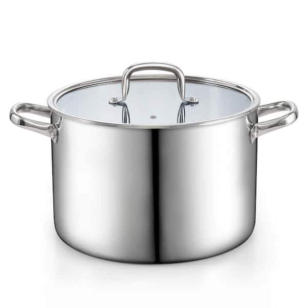 Cook N Home 12 qt. Tri-Ply Clad Stainless Steel Stockpot with Lid, Induction Cooking pot, Silver