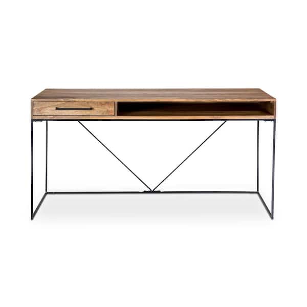 Zareen 60 in. Rectangular Brown Solid Mango Wood with Iron Base Desk in Natural Finish