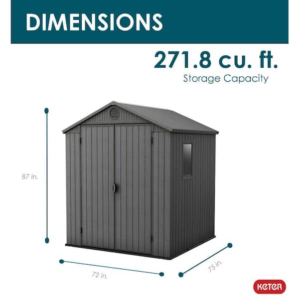 Darwin 6 ft. W x 6 ft. D Outdoor Durable Resin Plastic Storage Shed with Double Doors and Floor, Grey (37.5 sq. ft.)