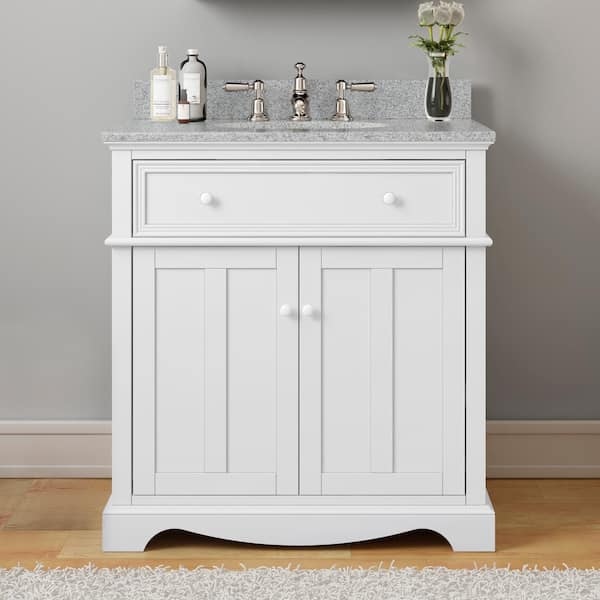 Home Decorators Collection Fremont 32 in. Single Sink Freestanding White Bath Vanity with Grey Granite Top (Assembled)