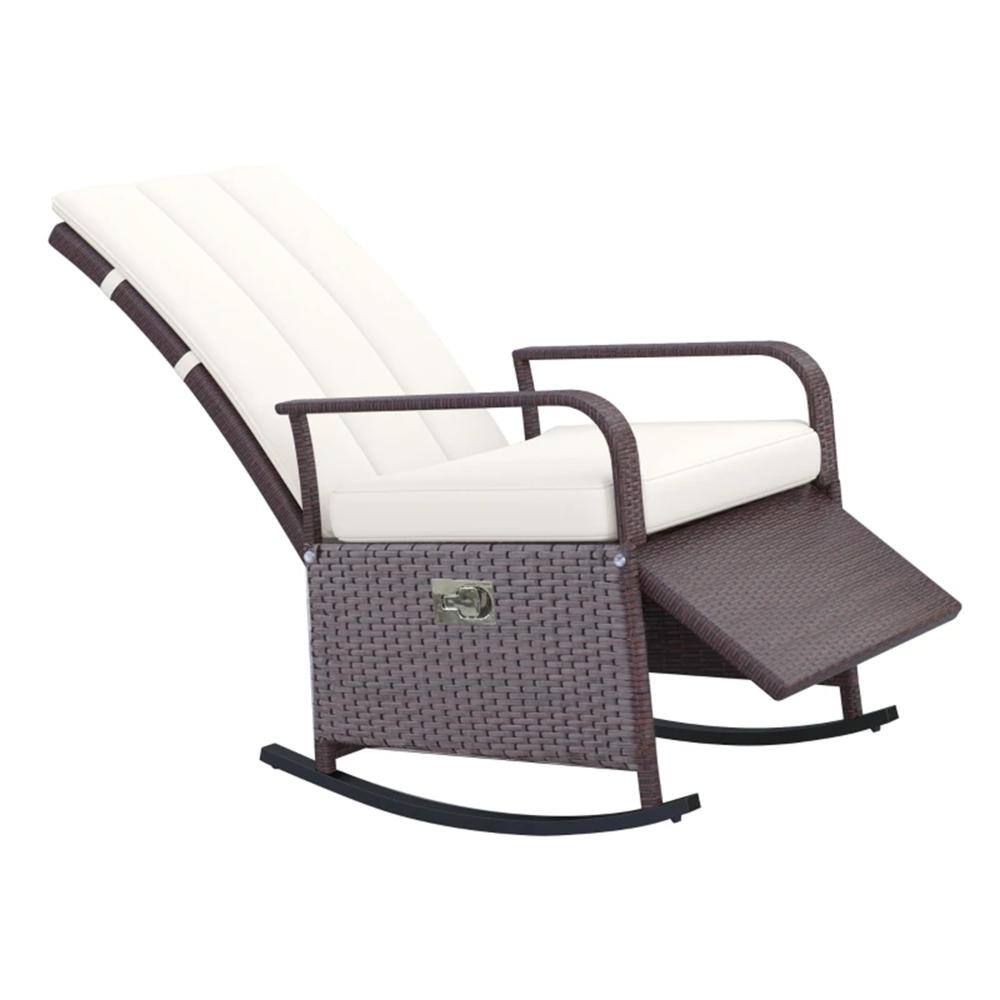 Outdoor Rocking Rattan Recliner, Brown Rocker Chair with Beige Cushion price history on PriceWatchPro