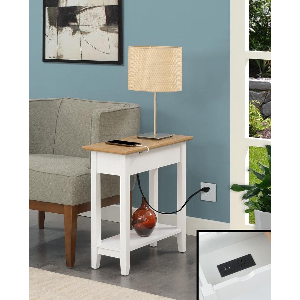 Driftwood and White Flip Top End Table with Charging Station