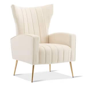 White Velvet Accent Chair, Wingback Arm Chair with Gold Legs, Upholstered Single Sofa