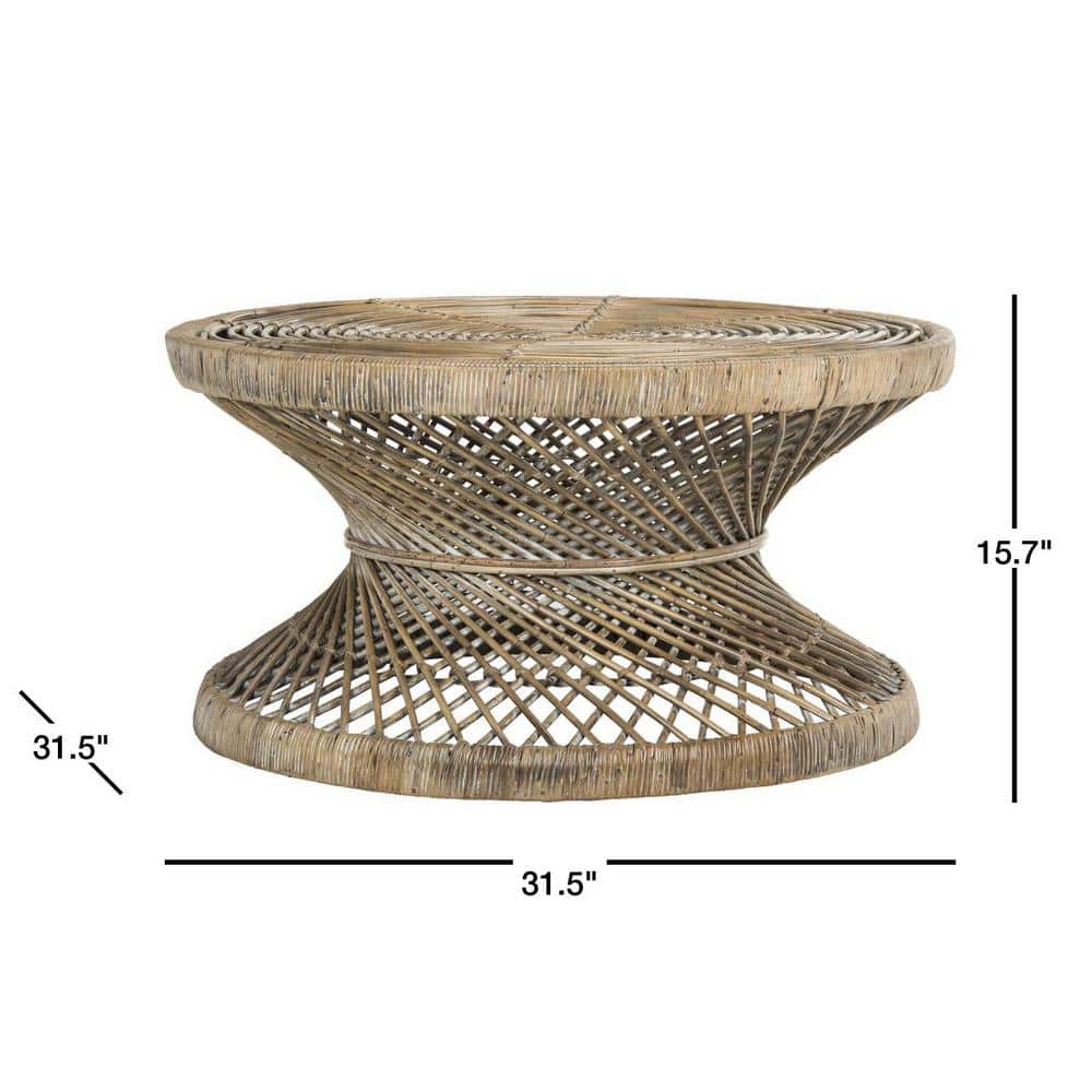 Transitional Grey Round Wicker Coffee Table