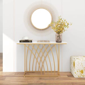 48 in. White Rectangle MDF Console Table Modern Accent Entryway Table Long Behind Couch Table