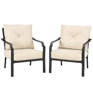 2-Piece Metal Patio Furniture Outdoor Lounge Armchair with Beige Cushions