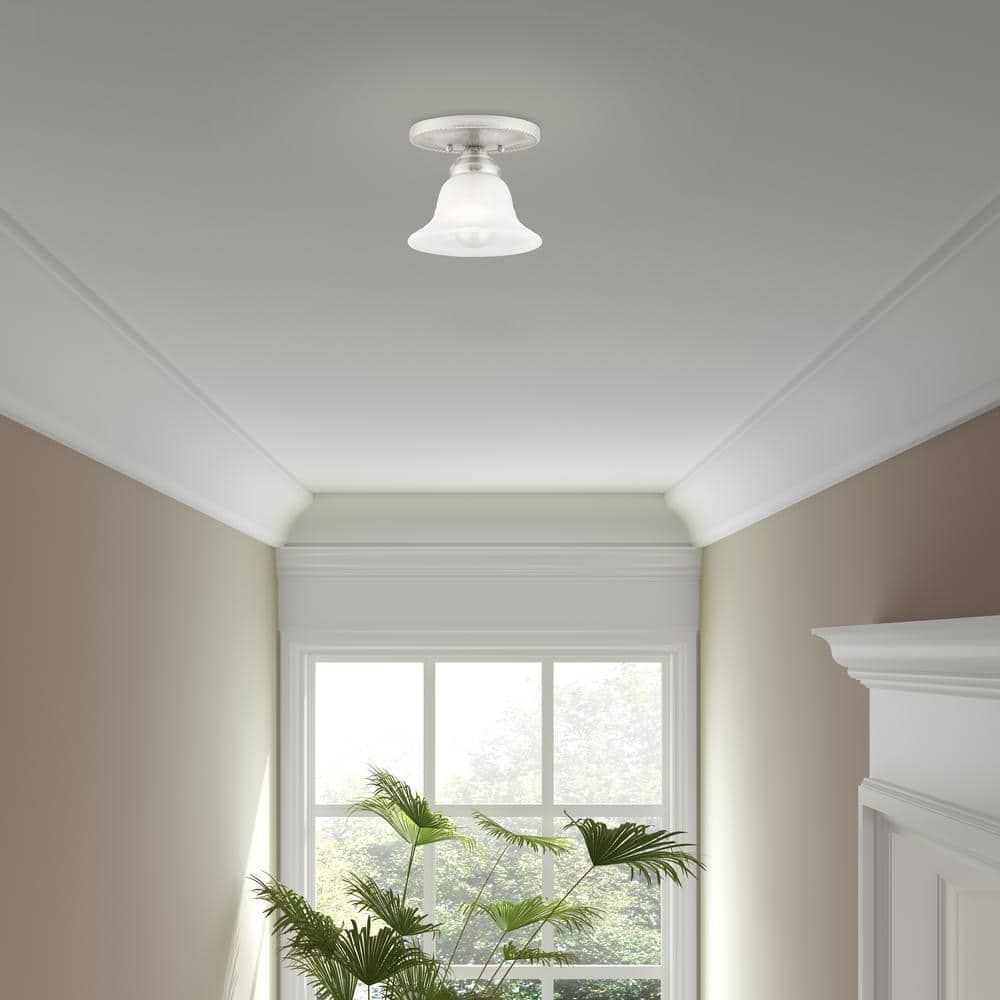 Edgemont Traditional Brushed Nickel Flush Mount with White Alabaster Glass
