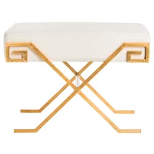 Luna Off-White/Gold Upholstered Entryway Bench
